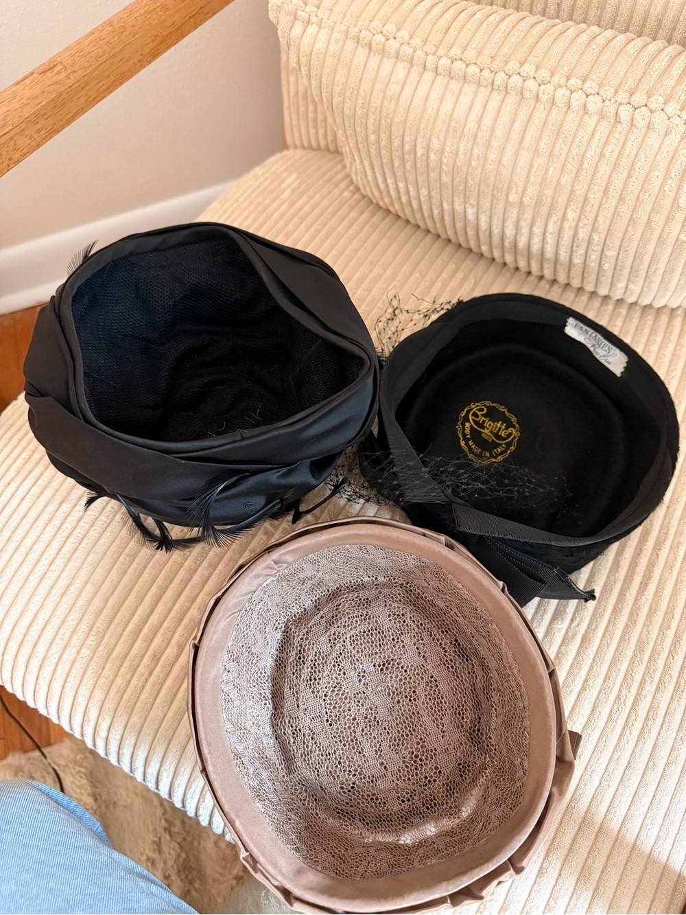 Classic Pillbox Hats - Taupe, black, feathers - Picture 5 of 13
